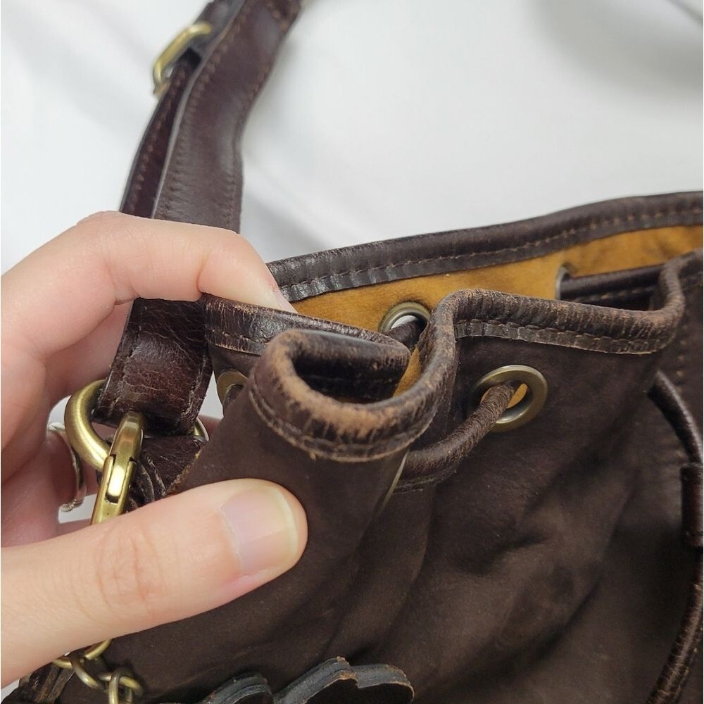 Patricia Nash Chocolate Brown Melrose Drawstring Floret Key Fob Large Bag - Picture 10 of 12